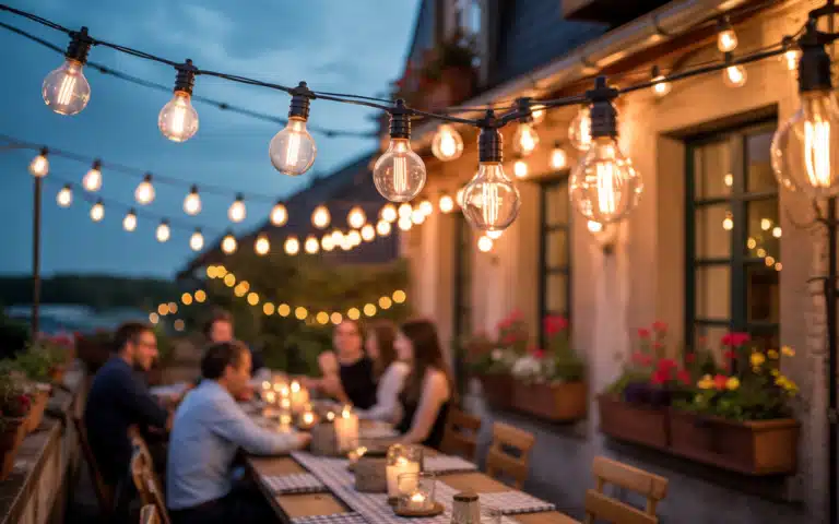 terrasse eclairee entre amis